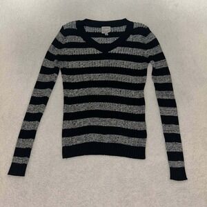 The Slope Women's Black Gray Striped V-Neck Sweater Size Small Lightweight Top